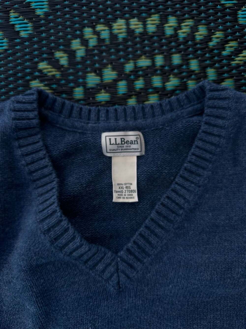 LL Bean V-Neck Cotton Sweater XXL Navy Blue